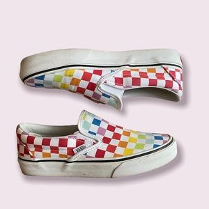 Rainbow Checkered White Slip-on Vans